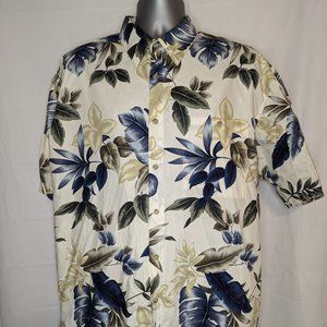 Saddlebred Classic Fit Mens XL White Green Hawaiian Tropical Print Button Down